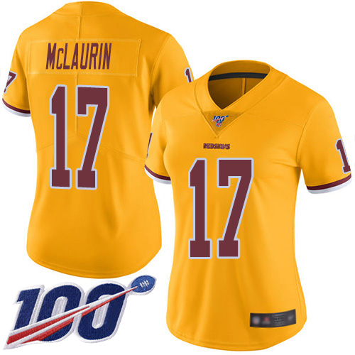 Washington Redskins Limited Gold Women Terry McLaurin Jersey NFL Football #17 100th Season Rush Vapor Untouchable->women nfl jersey->Women Jersey